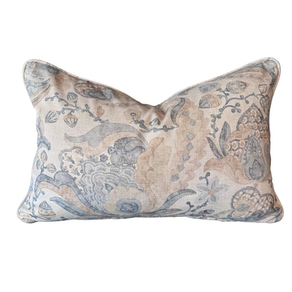 Ava Blue & Taupe Lumbar Cushion 40cm x 60cm
