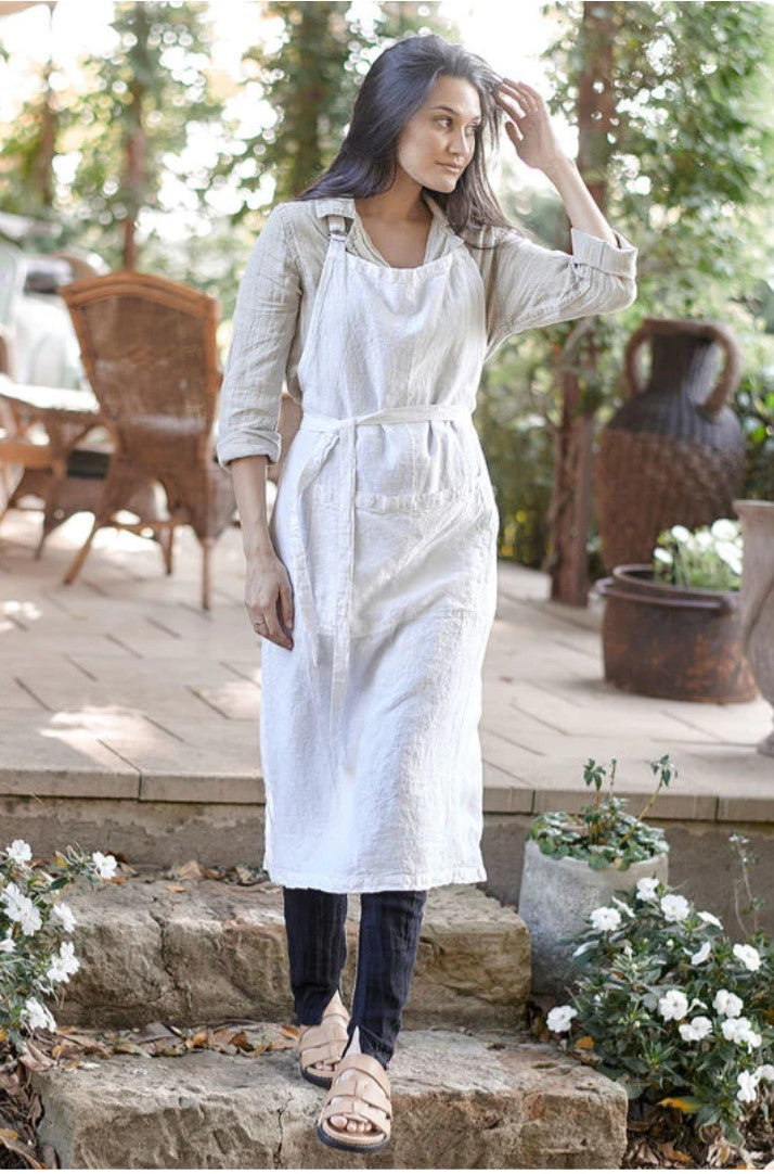 White Linen Apron