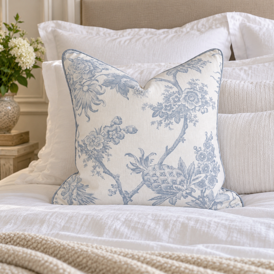 Odette Pale Blue Toile Cushion 50cm x 50cm
