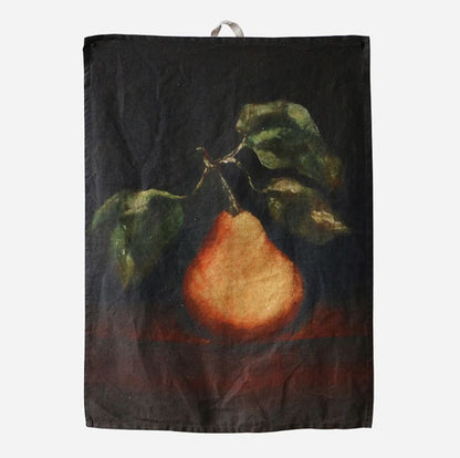 Tea towel with a pear design on a dark background