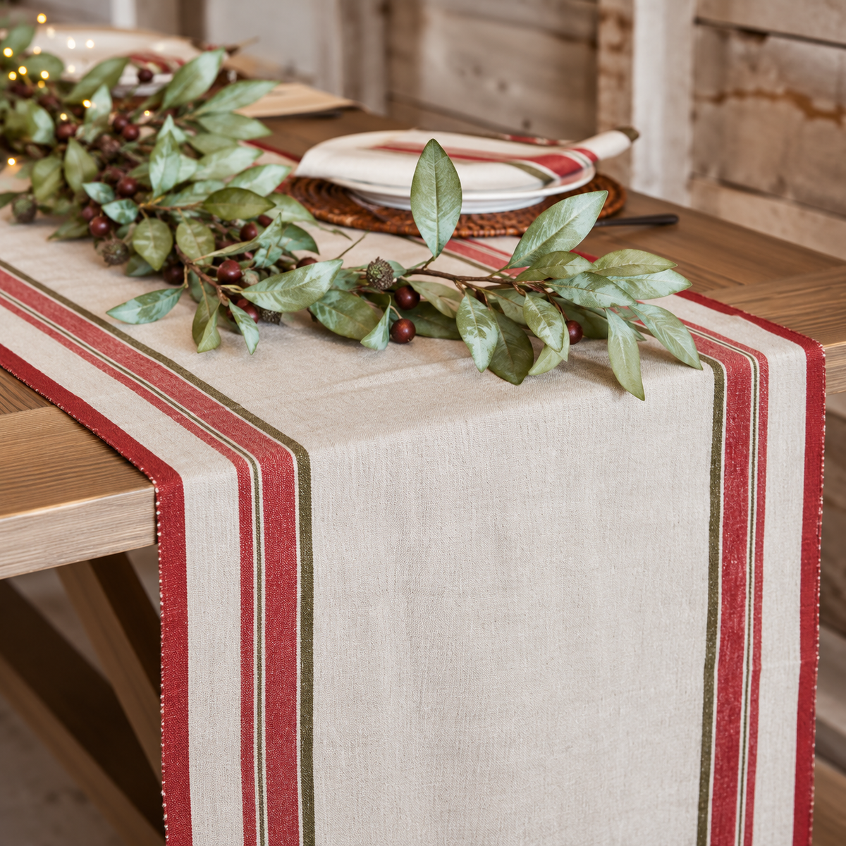 Avignon Red Selvedge Stripe Linen Table Runner