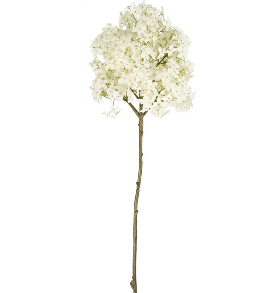 Transform your space with the realistic and luxurious White Hydrangea Spray, bringing the beauty of nature indoors. Perfect for adorning empty corners or serving as a stunning table centrepiece. Front.