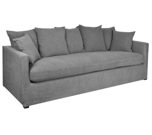 This timeless Sorgues 3.5 Seat Sofa boasts a sleek design complemented with classic details, a removable linen cover and scatter cushions for maximum comfort and support. Front