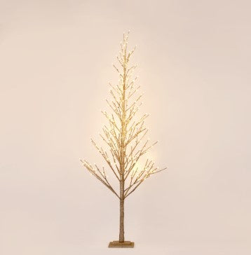 Transform your indoor space into a captivating holiday scene instantly with our Gold Glitter LED Light Up Christmas Tree! This 180cm tree comes with 270 warm white lights that add a subtle twinkle and a touch of magic to the overall illumination. The flexible branches make it easy to shape and position the lights, allowing you to enhance any space with a warm glow. Plug it in and experience a cozy and inviting atmosphere, perfect for setting the festive mood!