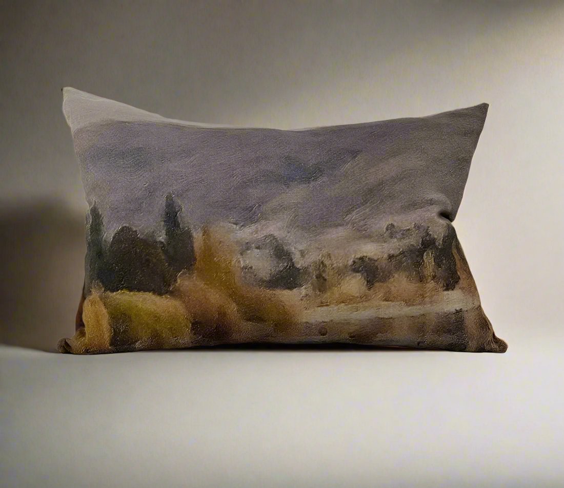 Experience the stunning beauty of nature with the Lake Hayes Lumbar Linen Cushion. Hand painted by a local Auckland artist, the tranquil warm colours and gentle shades embody the spirit of New Zealand's countryside. Ideal for any seat, this cushion is crafted from premium 100% organic French linen and comes with a plush feather insert for ultimate relaxation.