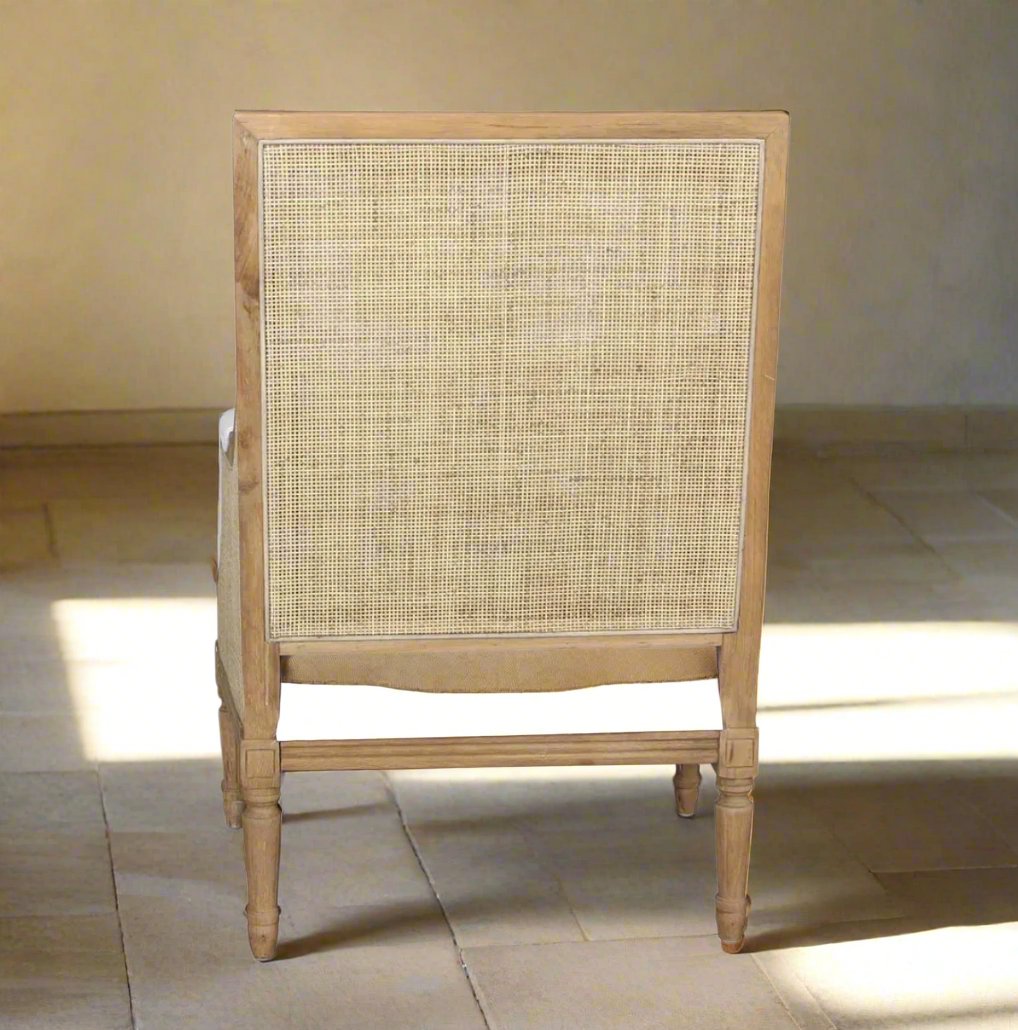 Cecile Oak & Rattan Armchair With White Linen - Special Order