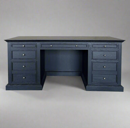 French Panelled Black Oak Desk - Special Order