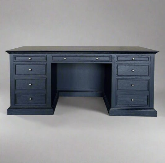 French Panelled Black Oak Desk - Special Order