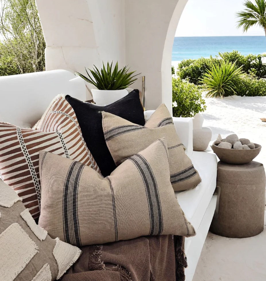 Provence Striped French Linen Lumbar Cushion 40cm x 60cm