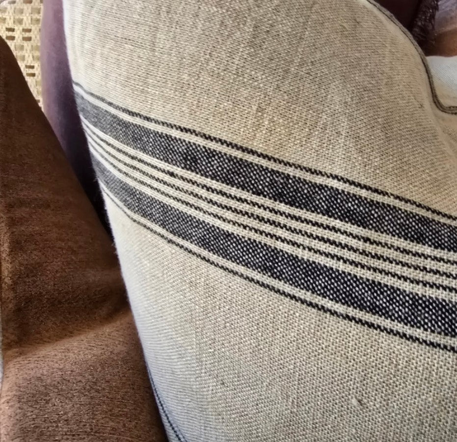 Provence Striped French Linen Lumbar Cushion 40cm x 60cm