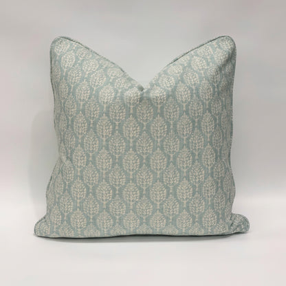 Crafted from Slender Morris' sumptuous heavyweight fabric, this stand-out Aqua Kemble Patterned Cushion displays a light aqua base adorned with delicate pastel tones, creating an elegant and graceful accompaniment to your plush home decor.