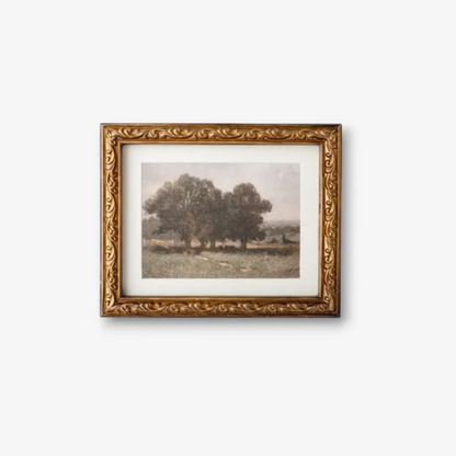 This Stand of Trees Wall Art has rich tones, layered textures, and a vintage palette giving it a 'collected' look. It is perfect to add to a gallery wall or as a stand alone piece tucked in a moody corner. Set in a decorative antique gold frame.
Dimensions: 25cm L x 2.5cm D x 20cm H