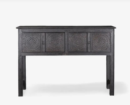 Theron Hand Carved Black Wooden Console - Arriving July