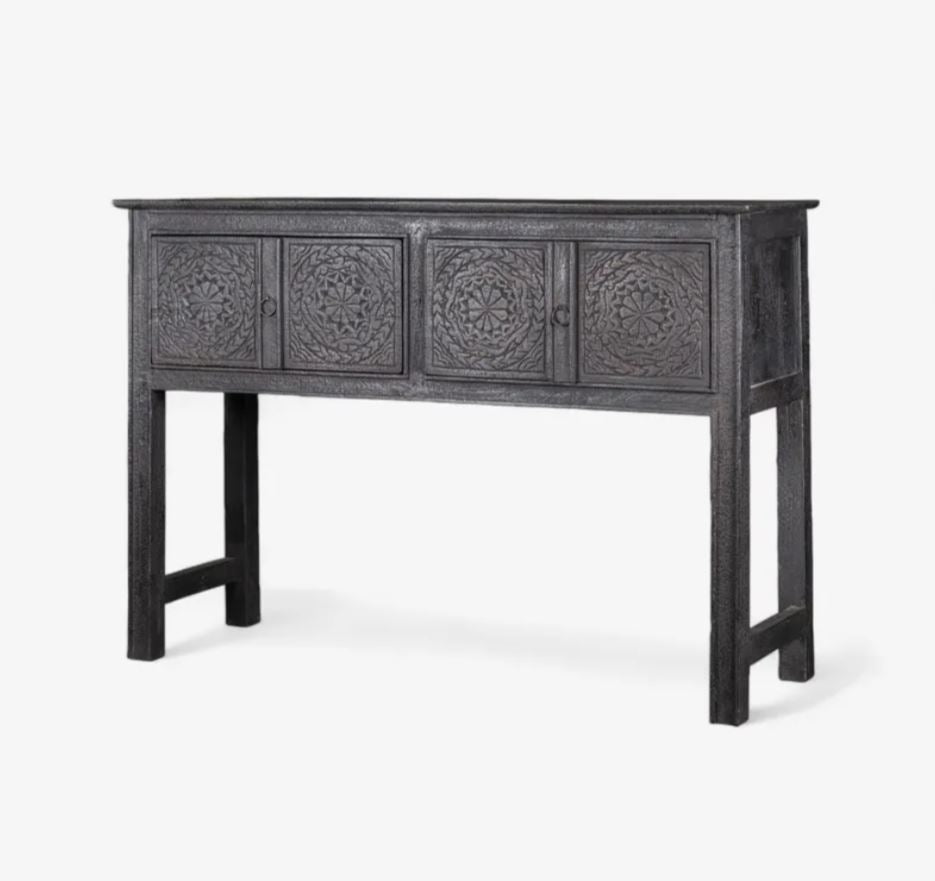Theron Hand Carved Black Wooden Console - Arriving July