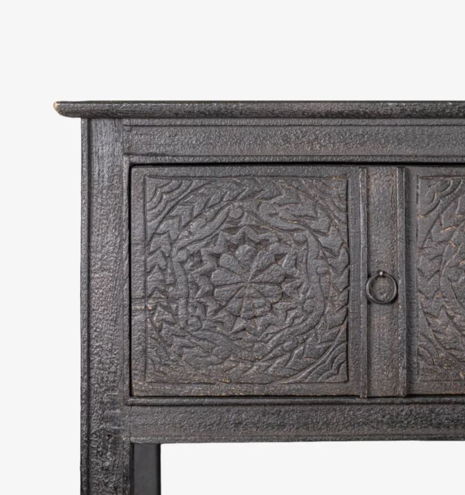 Theron Hand Carved Black Wooden Console - Arriving July