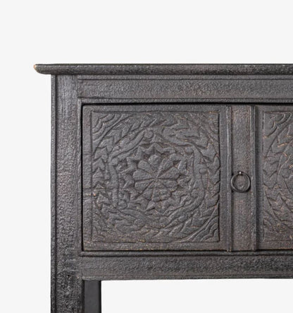 Theron Hand Carved Black Wooden Console - Arriving July