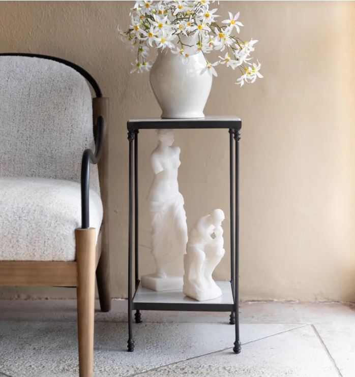 Thorpe Narrow Marble & Iron Side Table