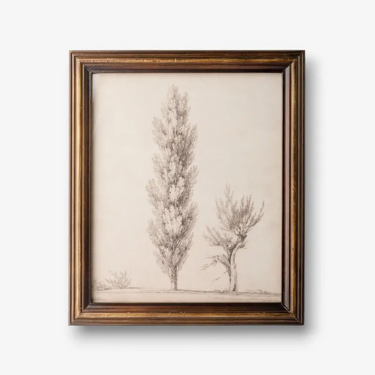 This Poplar Tree Sketch Wall Art has rich tones, layered textures, and a vintage palette giving it a 'collected' look. It is perfect to add to a gallery wall or as a stand alone piece tucked in a moody corner.
Dimensions: 30cm L x 2cm D x 35cm W