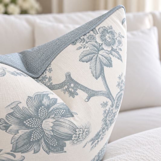 Odette Pale Blue Toile Cushion 50cm x 50cm