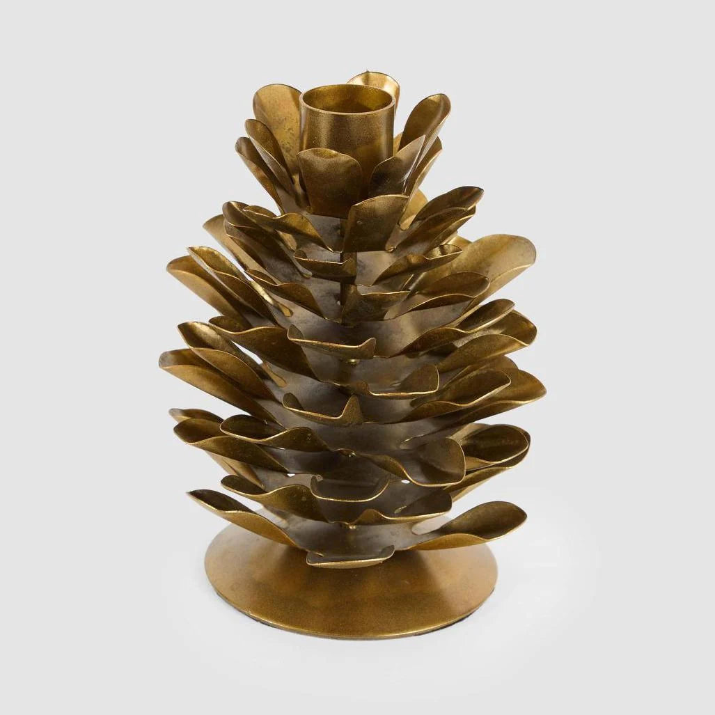 Arabella Antique Gold Iron Pinecone Candle Holder - Large