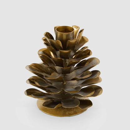 Arabella Antique Gold Iron Pinecone Candle Holder - Large