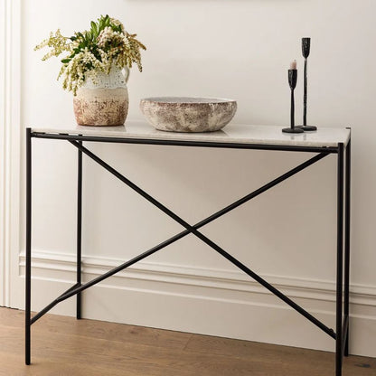Whitmore Cross Bar Iron & Marble Console Table | In Stock & Ready To Ship