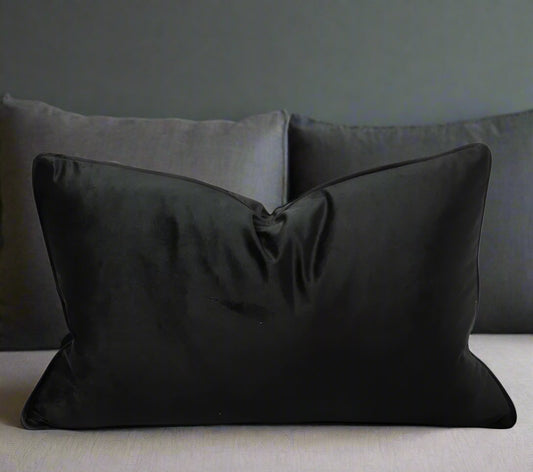 Black Velvet Lumbar Cushion 35cm x 55cm