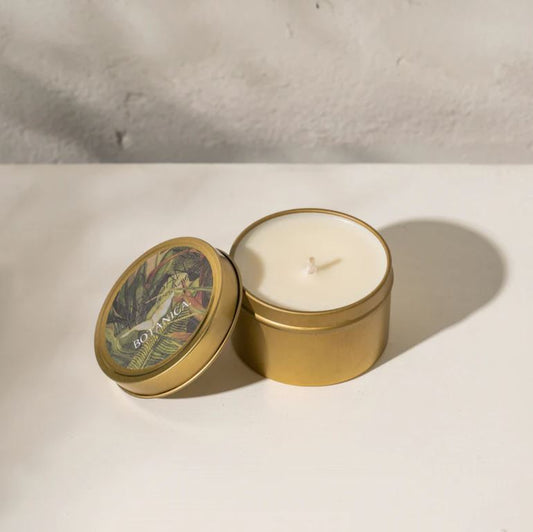 Hand Poured Soy Candle in Brass Travel Tin - Botantica