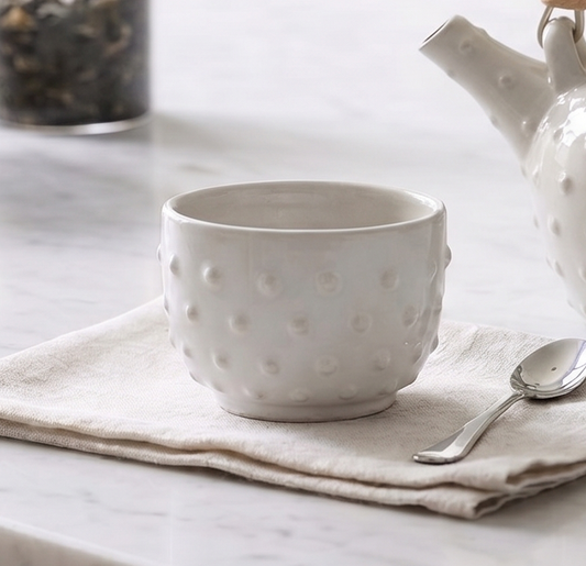 Hand Crafted Cream Glazed Dot Tea Cup