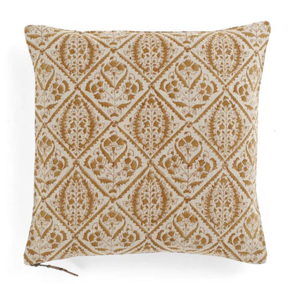 Jaipur Ochre Block Print 100% Linen Cushion - 50cm x 50cm