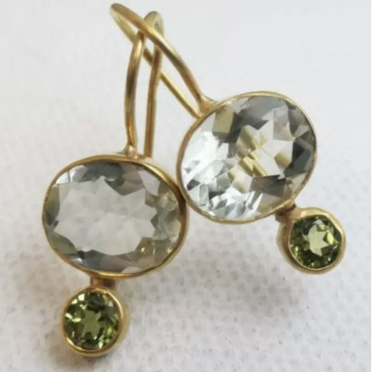 Pale Green Oval & Circle Crystal Drop Earrings