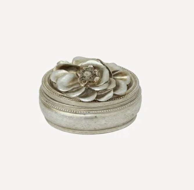 Gardenia Oval Pewter Finish Trinket Box