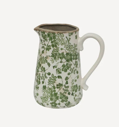 Green Floral Botanical Ceramic Jug