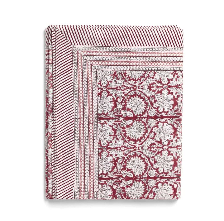 Paradise Red Block Print Cotton Tablecloth 170cm x270cm