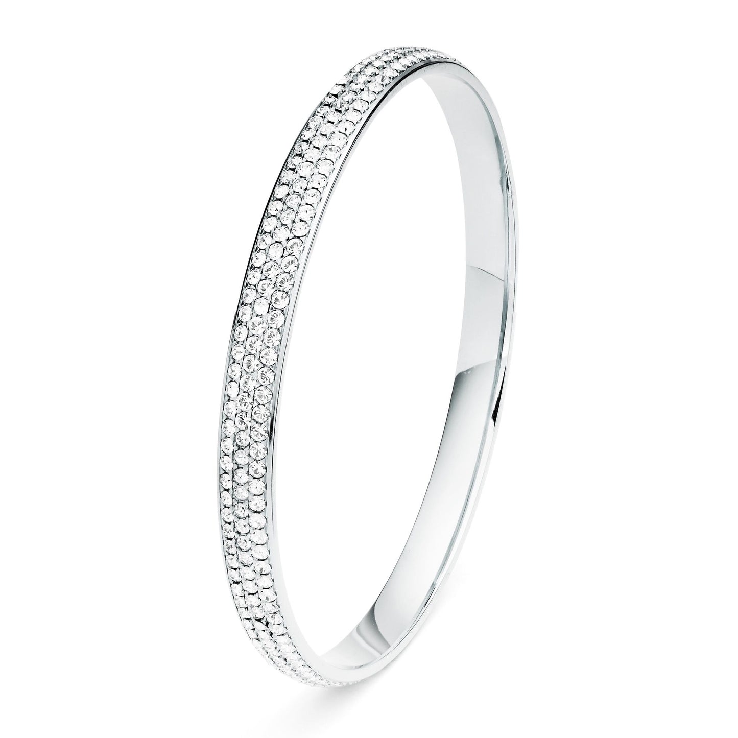 Pave Crystal Bangle - Rhodium Plated