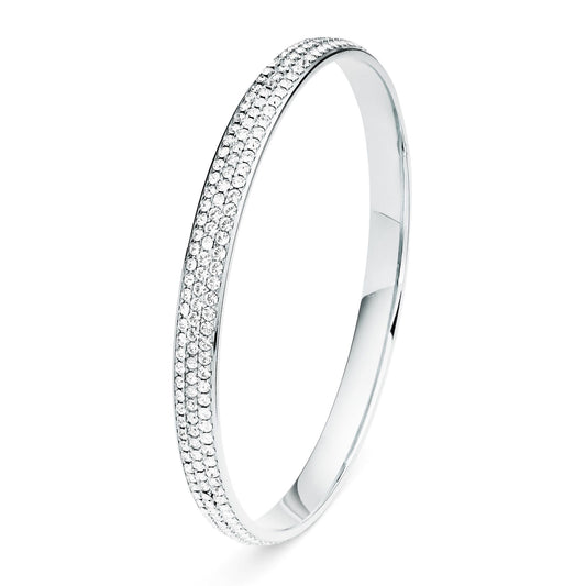 Pave Crystal Bangle - Rhodium Plated