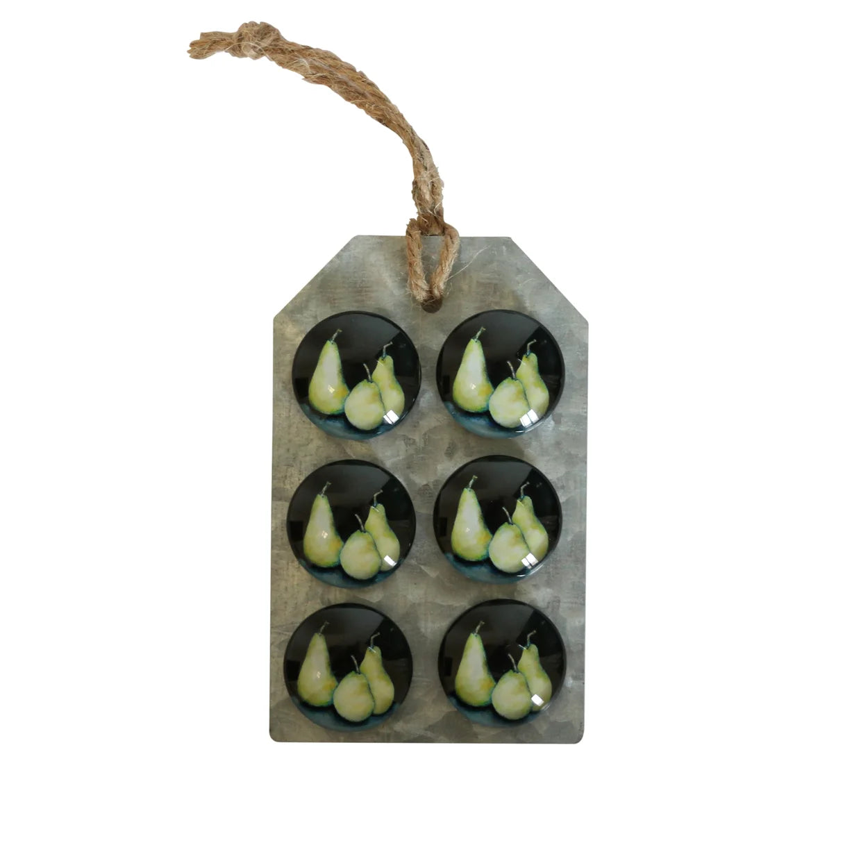 Elevate your kitchen or home office with these lovely glass magnets featuring a charming pear design. Their delicate appearance adds a touch of decoration to any space. Front