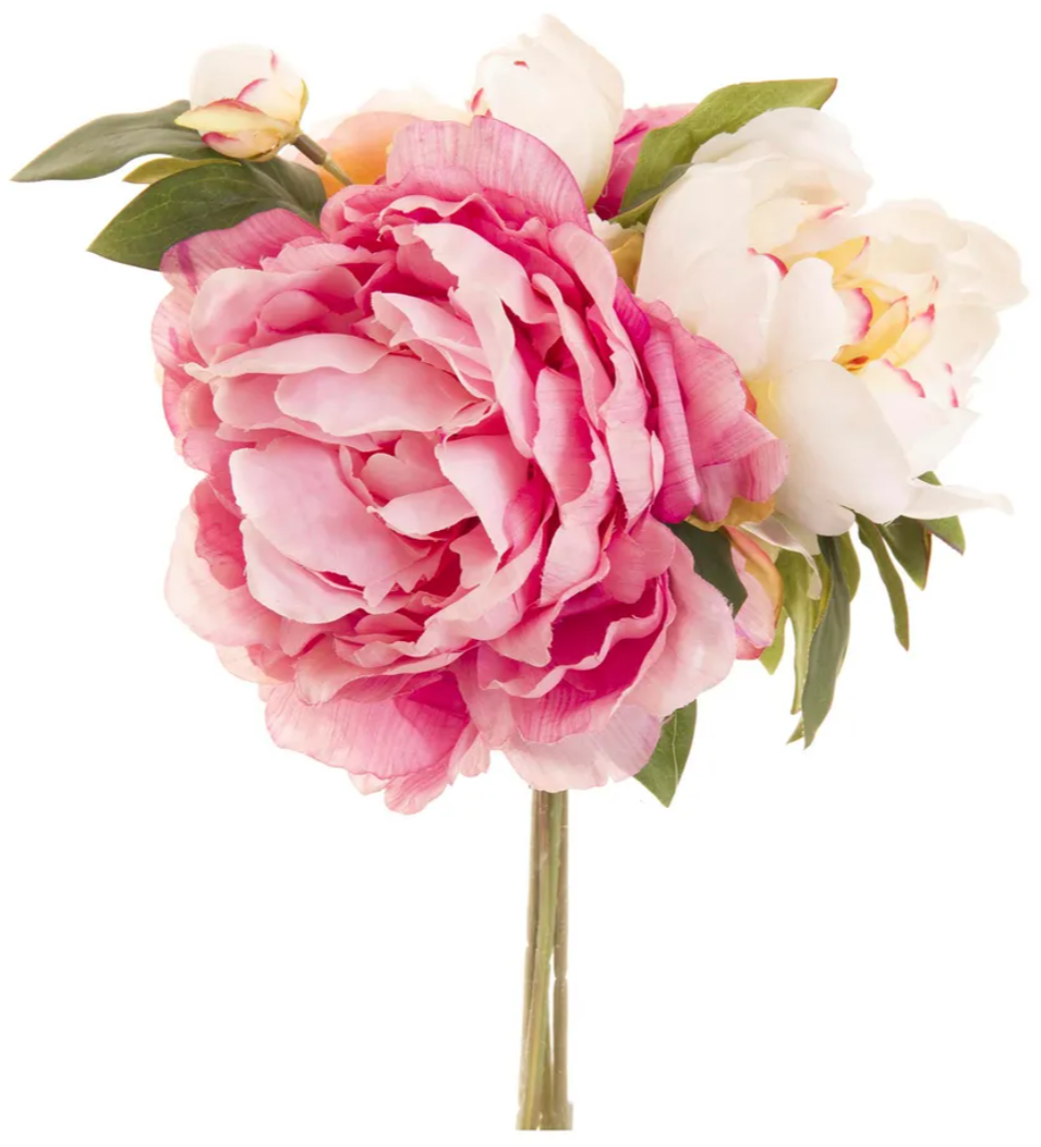 This Light Pink Peony Bouquet is perfect for decorating. Featuring life-like artificial pink peonies, this bouquet adds a beautiful touch to any room. It looks realistic whilst giving a natural, cheerful ambience. Front