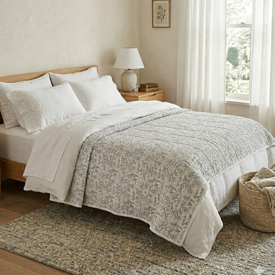 Athena Blockprint Coverlet - Natural 
