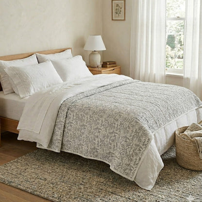 Athena Blockprint Coverlet - Natural 
