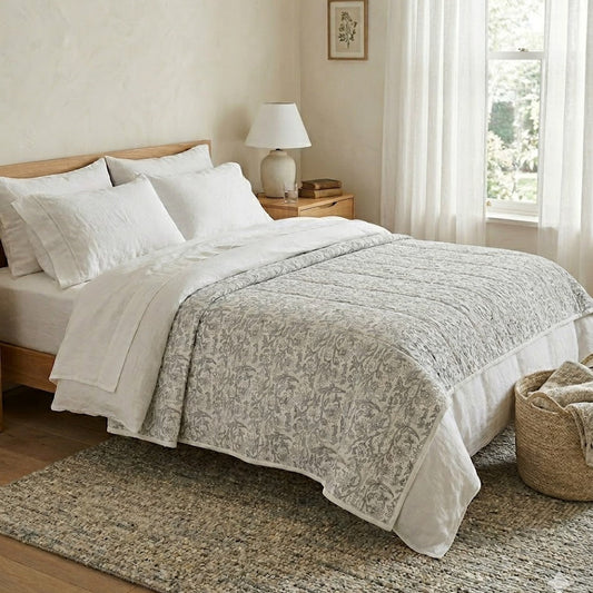 Athena Blockprint Coverlet - Natural 