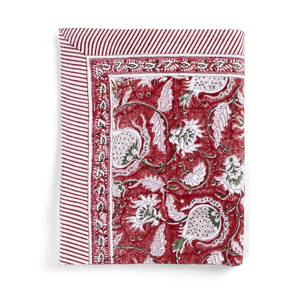 Red Pomegranate Hand Block Print Cotton Tablecloth 150cm x 230cm