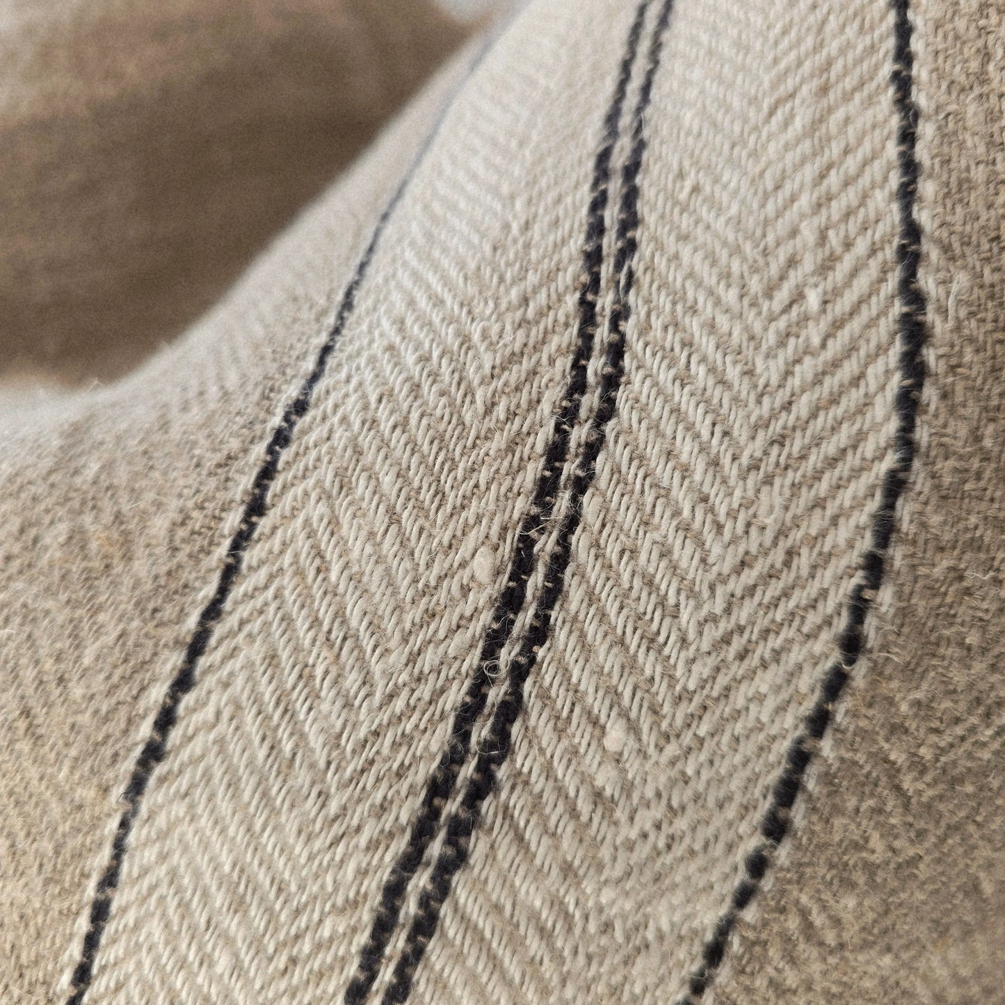 Provence Heavyweight Natural Linen Cream & Charcoal Stripe Lumbar Cushion 60cm x 40cm