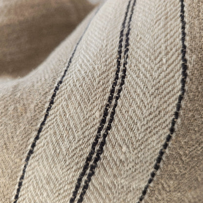 Provence Heavyweight Natural Linen Cream & Charcoal Stripe Lumbar Cushion 60cm x 40cm