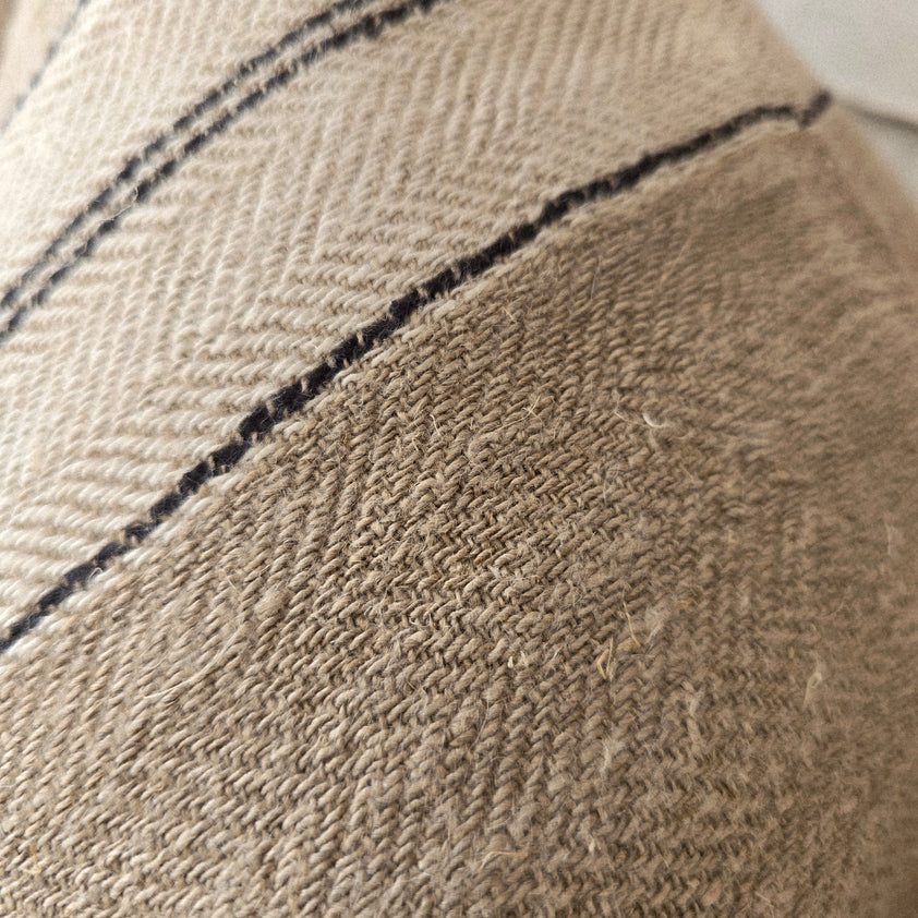 Provence Heavyweight Natural Linen Cream & Charcoal Stripe Lumbar Cushion 60cm x 40cm
