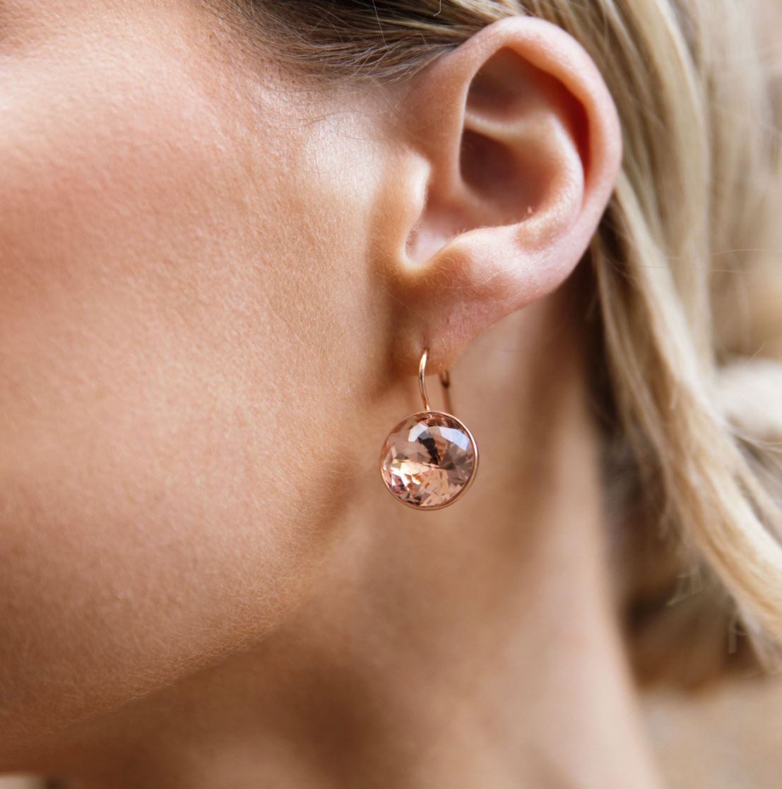Vintage Rose Crystal Drop Earrings – Rose Gold Plated