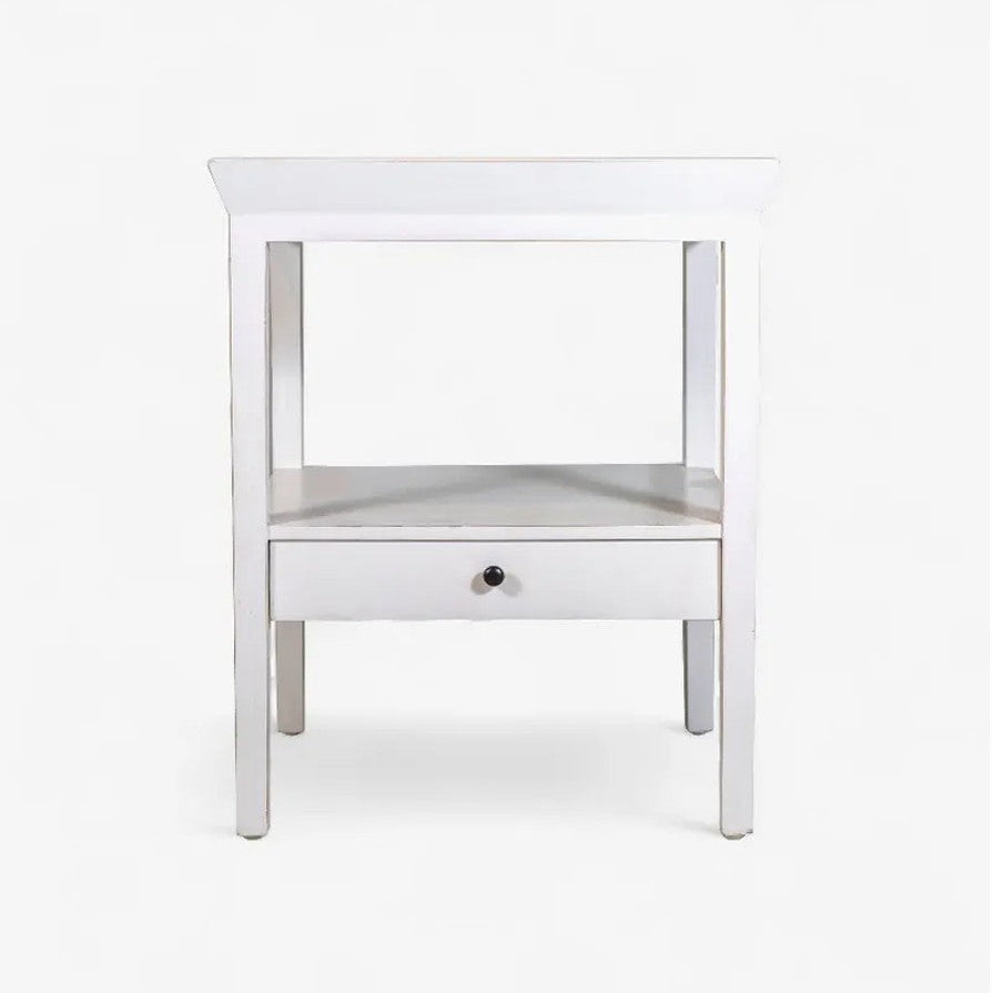 White nightstand with a drawer on a white background