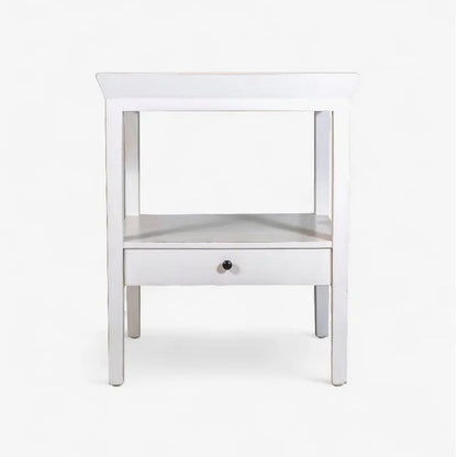 White nightstand with a drawer on a white background