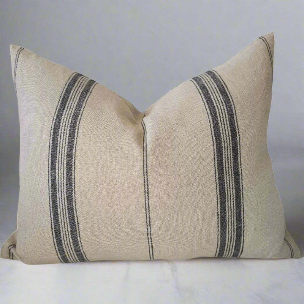 Provence Striped French Linen Lumbar Cushion 40cm x 60cm