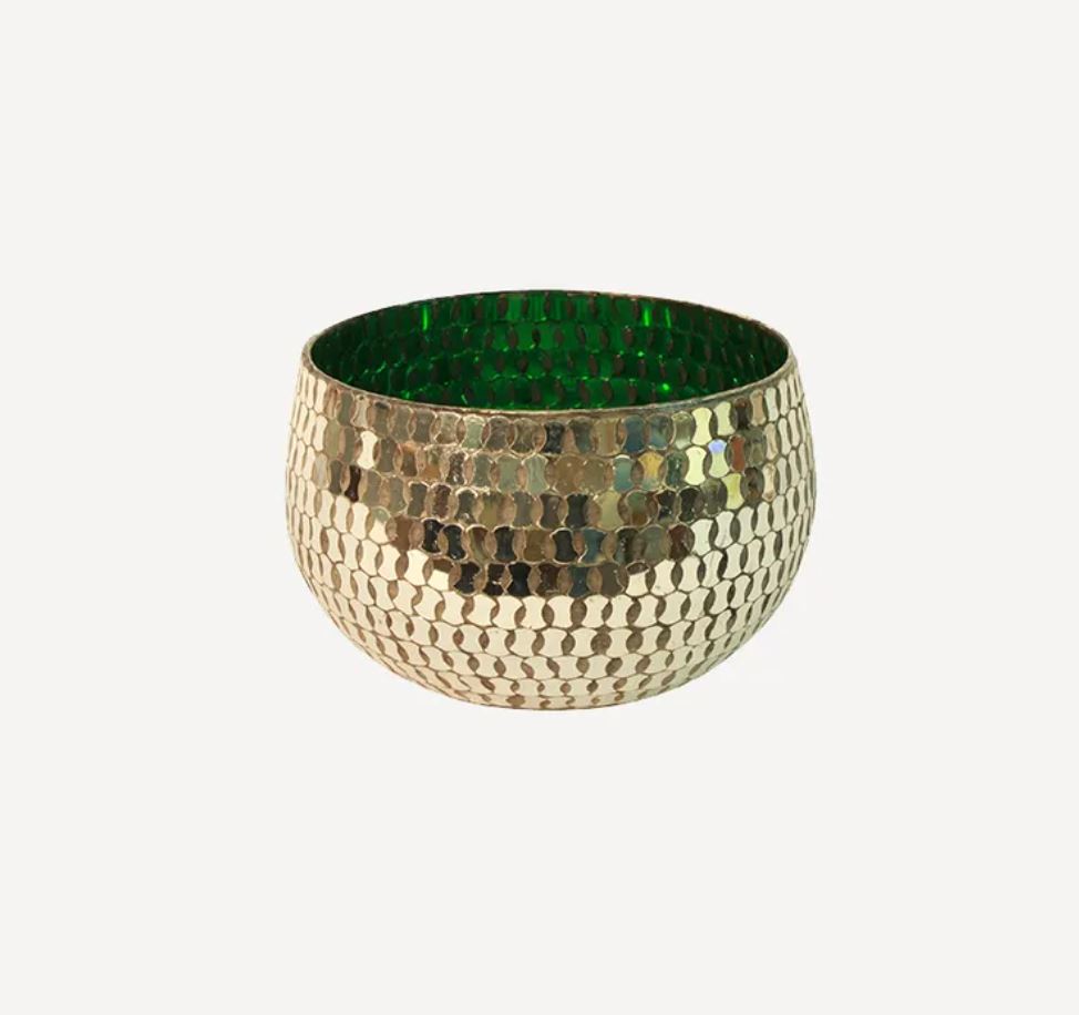 Mosaic Bronze & Green Glass Votive - Large